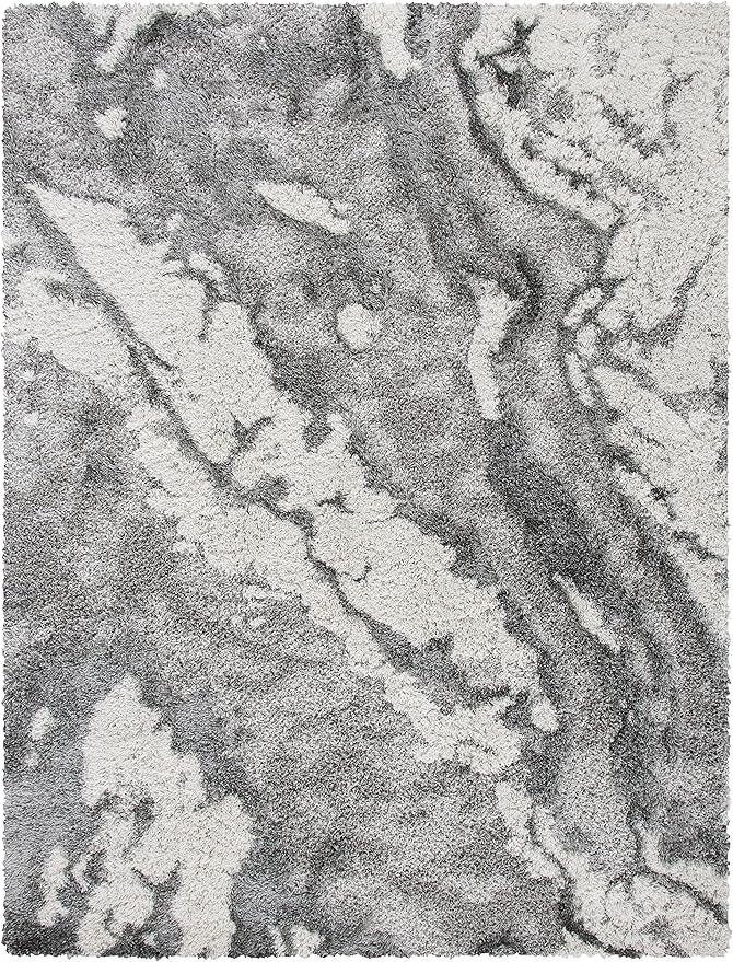 SAFAVIEH Horizon Shag Collection X-Large Area Rug - 11' x 15', Grey & Ivory, Abstract Design, Non-Shedding & Easy Care, 2-inch Thick Ideal for High Traffic Areas in Living Room, Bedroom (HZN890F)