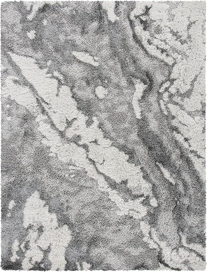 SAFAVIEH Horizon Shag Collection X-Large Area Rug - 11' x 15', Grey & Ivory, Abstract Design, Non-Shedding & Easy Care, 2-inch Thick Ideal for High Traffic Areas in Living Room, Bedroom (HZN890F)