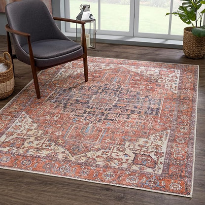 Bloom Rugs Washable Non-Slip 10x14 Rug - Red/Orange/Beige Traditional Oriental Area Rug for Living Room, Bedroom, Dining Room, and Kitchen - Exact Size: 10' x 14'