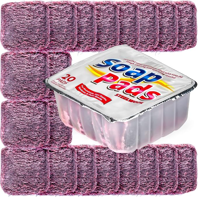 SteadMax 20 Pack Steel Wool Soap Pads, Pre-Soaped Metal Scouring Pads by Steadmax