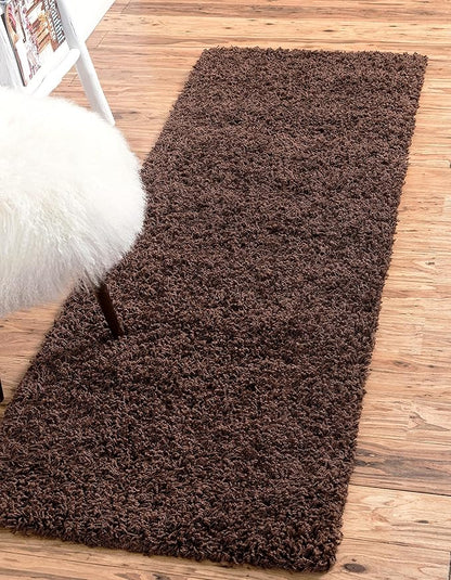 Unique Loom Solid Shag Collection Area Rug (2' 6" x 16' 5" Runner, Chocolate Brown)