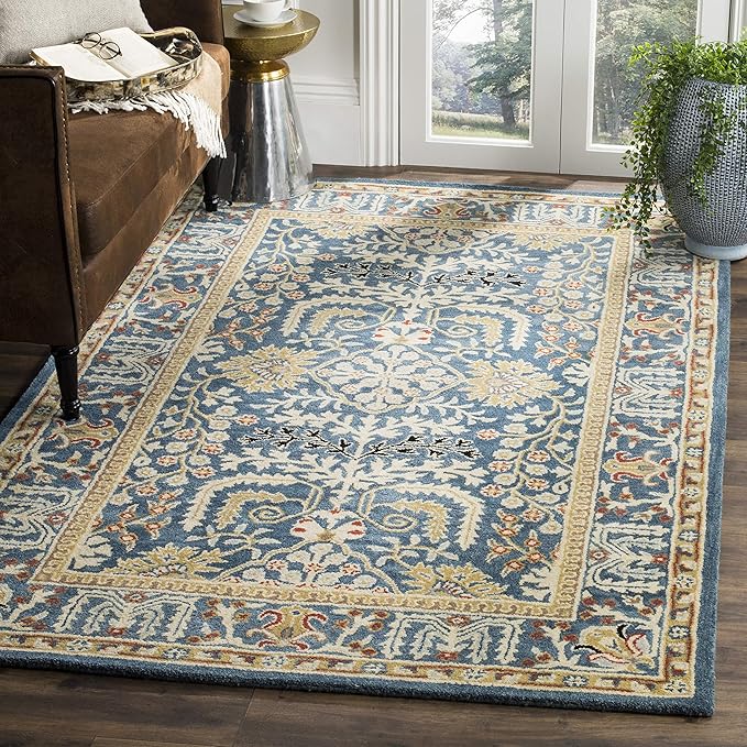 SAFAVIEH Antiquity Collection Area Rug - 8' x 10', Dark Blue & Multi, Handmade Traditional Oriental Wool, Ideal for High Traffic Areas in Living Room, Bedroom (AT64B)