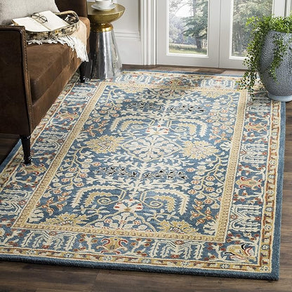 SAFAVIEH Antiquity Collection Area Rug - 8' x 10', Dark Blue & Multi, Handmade Traditional Oriental Wool, Ideal for High Traffic Areas in Living Room, Bedroom (AT64B)