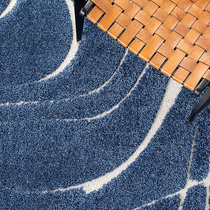 SAFAVIEH Florida Shag Collection Area Rug - 9'6" x 13', Navy & Ivory, Non-Shedding & Easy Cleaning, Plush Thick Pile, Ideal for Living Room, Bedroom, Dining Space (SG471-6512)