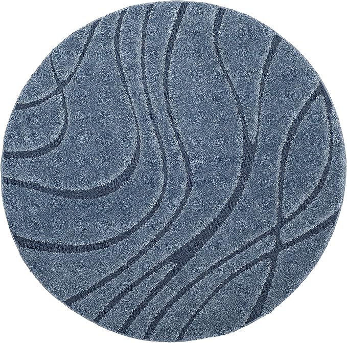 SAFAVIEH Florida Shag Collection Area Rug - 9' Round, Light Blue & Blue, Non-Shedding & Easy Cleaning, Plush Thick Pile, Ideal for Living Room, Bedroom, Dining Space (SG471-6065)