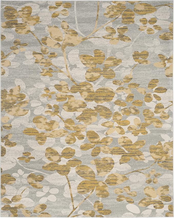 SAFAVIEH Evoke Collection Area Rug - 10' x 14', Grey & Gold, Floral Design, Non-Shedding & Easy Care, Ideal for High Traffic Areas in Living Room, Bedroom (EVK236P)