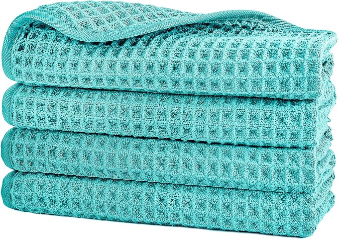 POLYTE 430 GSM Microfiber Lint Free Washcloth Face Towel, 13 x 13 in, 4 Pack by Polyte