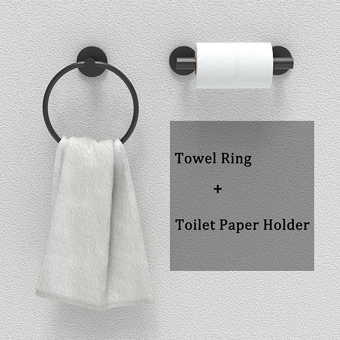 Matte Black Toilet Paper Holder & Towel Ring SUS304 Stainless Steel 2pc - Image 3