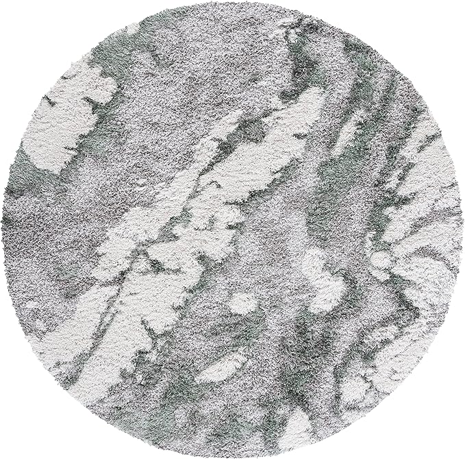 SAFAVIEH Horizon Shag Collection Area Rug - 8' Round, Grey & Green, Modern Abstract Design, Plush 2.5-inch Thick, Ideal for High Traffic Areas in Living Room, Bedroom, Dining (HZN890Y-8R)