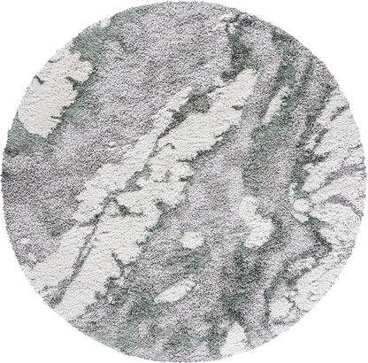 SAFAVIEH Horizon Shag Collection Area Rug - 8' Round, Grey & Green, Modern Abstract Design, Plush 2.5-inch Thick, Ideal for High Traffic Areas in Living Room, Bedroom, Dining (HZN890Y-8R)