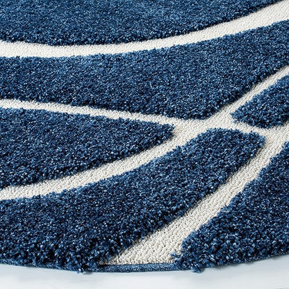 SAFAVIEH Florida Shag Collection Area Rug - 6'7" Round, Navy & Ivory, Non-Shedding & Easy Care, 1.2-inch Thick Ideal for High Traffic Areas in Living Room, Bedroom (SG471-6512)