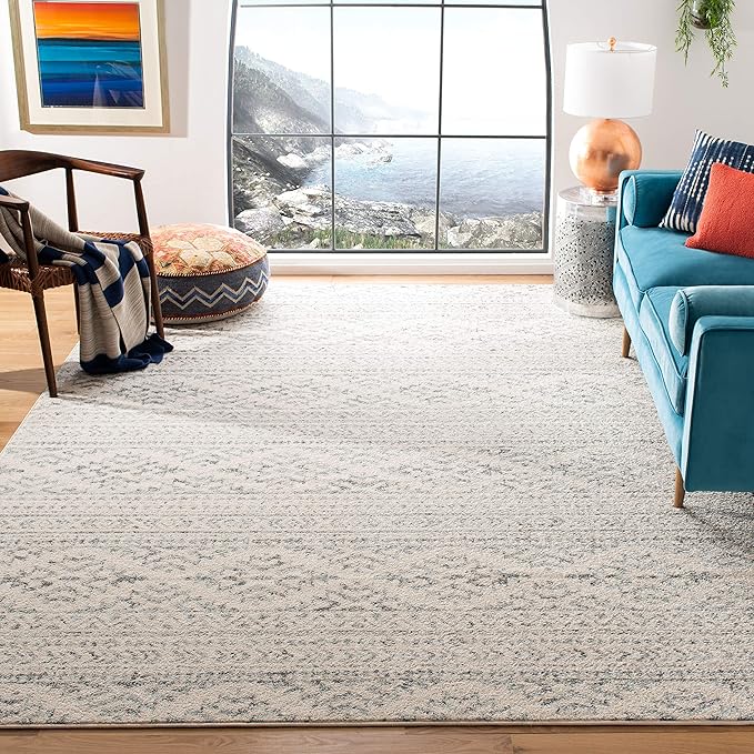 SAFAVIEH Tulum Collection Area Rug - 10' Square, Ivory & Grey, Moroccan Boho Tribal Design, Non-Shedding & Easy to Clean, Ideal for Living Room, Bedroom, Dining Space (TUL272A)