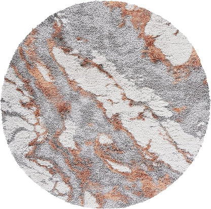 SAFAVIEH Horizon Shag Collection Area Rug - 9' Round, Grey/Rust, Geometric Design, Ideal for High Traffic Areas in Living Room, Bedroom, Dining (HZN890P)