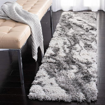 SAFAVIEH Horizon Shag Collection Area Rug - 2' x 17' Runner, Grey/Ivory, Geometric Design, Ideal for High Traffic Areas in Living Room, Bedroom, Dining (HZN890F)