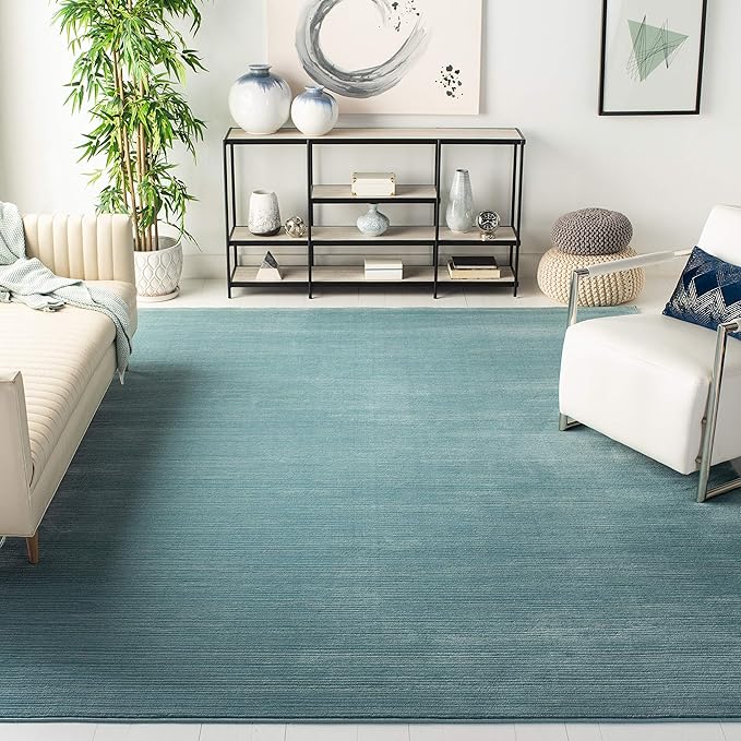 SAFAVIEH Vision Collection Area Rug - 6'7" Square, Aqua, Modern Ombre Design, Non-Shedding & Easy to Clean, Ideal for Living Room, Bedroom, Dining Space (VSN606B)