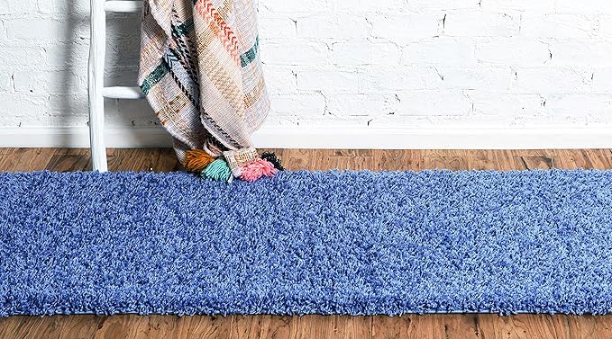 Unique Loom Solid Shag Collection Area Rug (2' 6" x 16' 5" Runner, Periwinkle Blue)