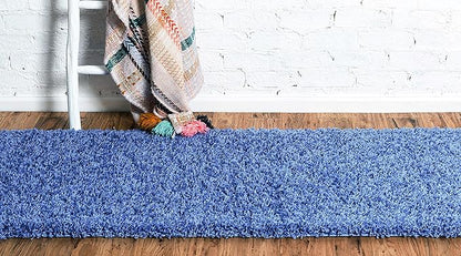 Unique Loom Solid Shag Collection Area Rug (2' 6" x 16' 5" Runner, Periwinkle Blue)