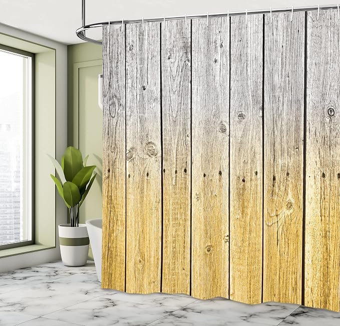 Ambesonne Rustic Shower Curtain, Wood Panels Background Digital Tones Effect - Image 5