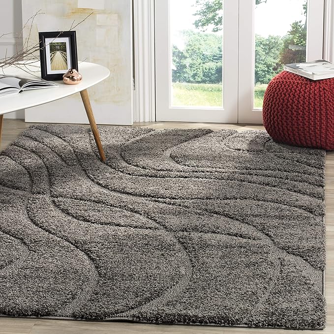 SAFAVIEH Florida Shag Collection Area Rug - 6' x 9', Grey & Grey, Non-Shedding & Easy Care, 1.2-inch Thick Ideal for High Traffic Areas in Living Room, Bedroom (SG471-8080)