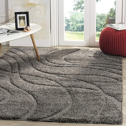SAFAVIEH Florida Shag Collection Area Rug - 6' x 9', Grey & Grey, Non-Shedding & Easy Care, 1.2-inch Thick Ideal for High Traffic Areas in Living Room, Bedroom (SG471-8080)