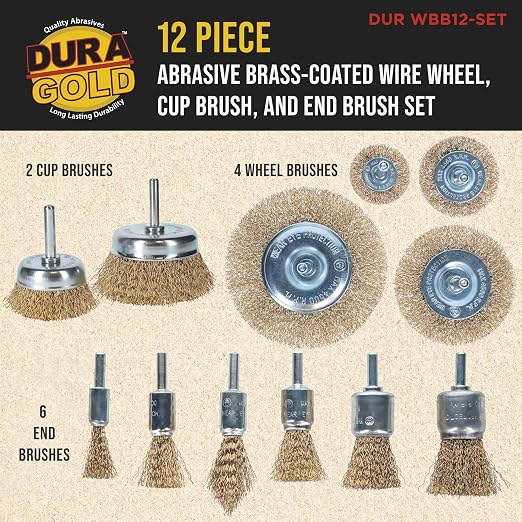 Dura-Gold 12-Piece Abrasive Brass-Coated Wire Wheel, Cup Brush, and End Brush - Image 2