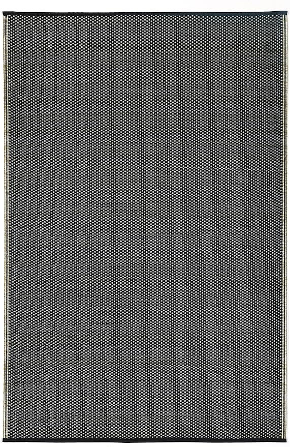 Fab Habitat Outdoor Rug - Waterproof, Fade Resistant, Crease-Free - Premium Recycled Plastic - Neutral Striped - Patio, Deck, Porch, Balcony, Laundry Room - Cancun Shadow - Sand & Black - 4 x 6 ft