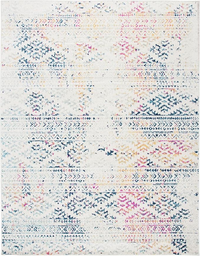 SAFAVIEH Area Rug 12x18 - Tulum Collection - Large - Ivory & Blue, Moroccan Boho Tribal Design, Non-Shedding & Easy to Clean, Ideal for Living Room, Bedroom, Dining Space (TUL272C)
