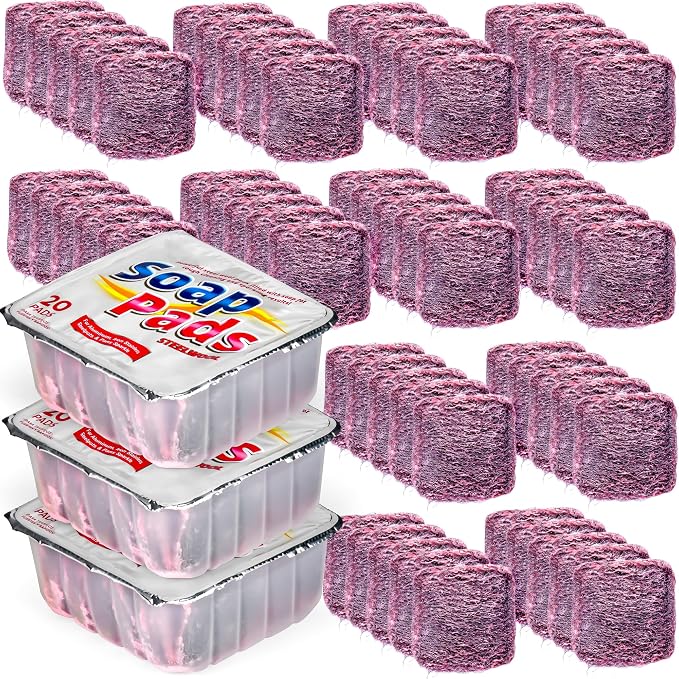SteadMax 60 Steel Wool Soap Pads, Pre-Soaped Metal Scouring Pads by Steadmax