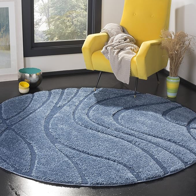 SAFAVIEH Florida Shag Collection Area Rug - 9' Round, Light Blue & Blue, Non-Shedding & Easy Cleaning, Plush Thick Pile, Ideal for Living Room, Bedroom, Dining Space (SG471-6065)