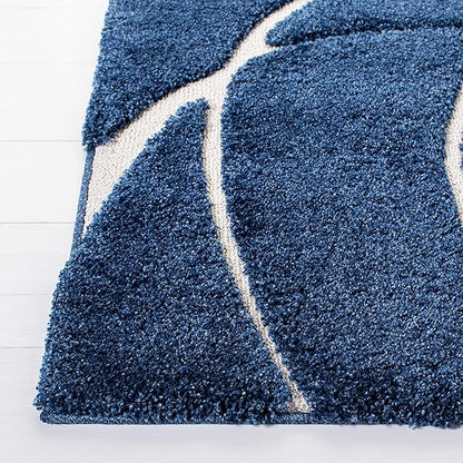SAFAVIEH Florida Shag Collection Runner Rug - 2'3" x 9', Navy & Ivory, Non-Shedding & Easy Care, 1.2-inch Thick Ideal for High Traffic Areas in Living Room, Bedroom (SG471-6512)