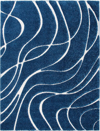 SAFAVIEH Florida Shag Collection Area Rug - 9'6" x 13', Navy & Ivory, Non-Shedding & Easy Cleaning, Plush Thick Pile, Ideal for Living Room, Bedroom, Dining Space (SG471-6512)