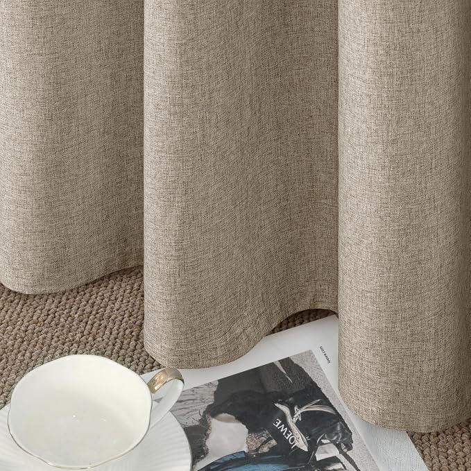 YoungsTex Taupe Linen 100% Blackout Curtains - Image 8