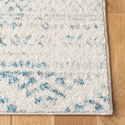 SAFAVIEH Tulum Collection Runner Rug - 2' x 15', Ivory & Turquoise, Moroccan Boho Tribal Design, Non-Shedding & Easy to Clean, Ideal for Living Room, Hallway, Foyer, Bedroom (TUL272E)