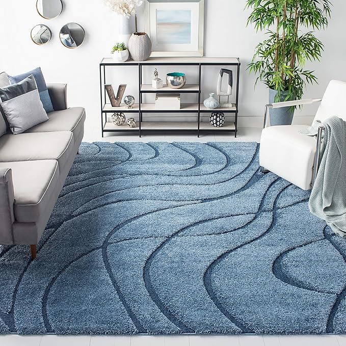 SAFAVIEH Florida Shag Collection Accent Rug - 3'3" x 5'3", Light Blue & Blue, Non-Shedding & Easy Care, 1.2-inch Thick Ideal for High Traffic Areas in Entryway, Living Room, Bedroom (SG471-6065)