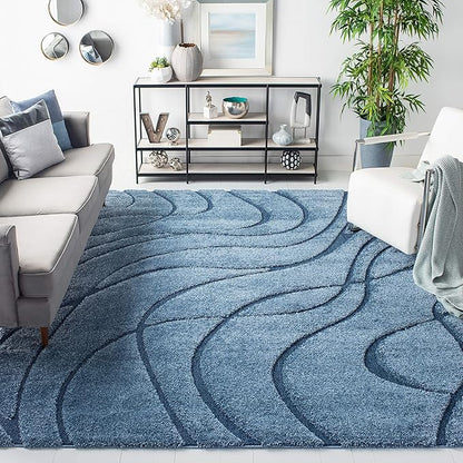SAFAVIEH Florida Shag Collection Accent Rug - 3'3" x 5'3", Light Blue & Blue, Non-Shedding & Easy Care, 1.2-inch Thick Ideal for High Traffic Areas in Entryway, Living Room, Bedroom (SG471-6065)