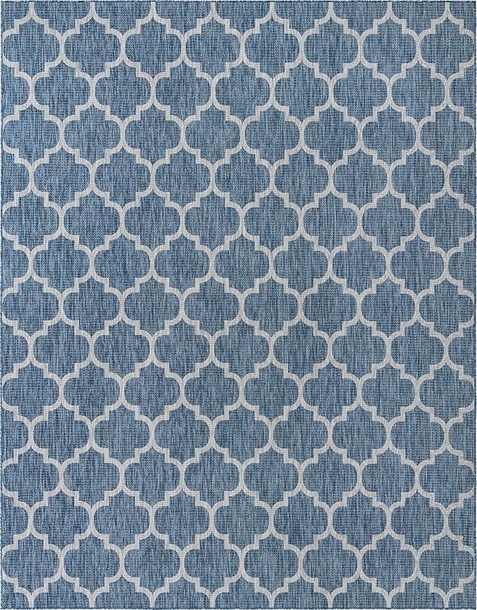 Unique Loom Outdoor Trellis Collection Area Rug (10' x 14' 1" Rectangle, Navy Blue/ Ivory)