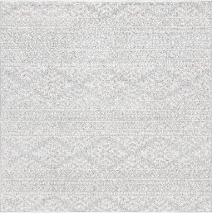 SAFAVIEH Tulum Collection Area Rug - 8' Square, Light Grey & Ivory, Moroccan Boho Tribal Design, Non-Shedding & Easy to Clean, Ideal for Living Room, Bedroom, Dining Space (TUL272F)