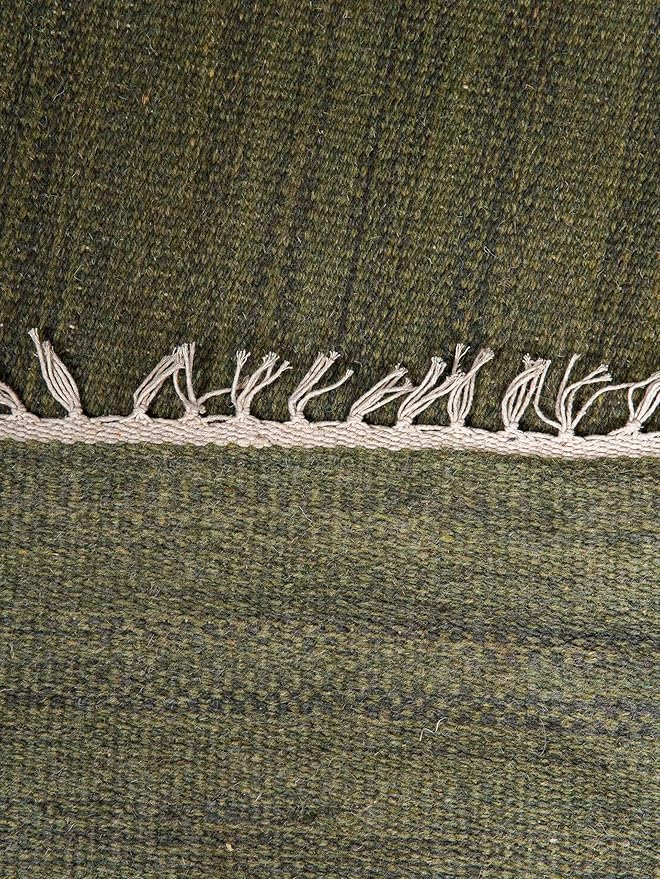 Rugsotic Carpets Hand Woven Flat Weave Kilim Wool 6'x9' Area Rug Solid Olive D00111