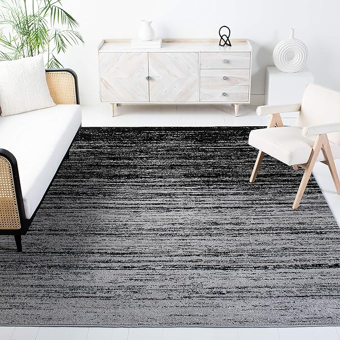 SAFAVIEH Adirondack Collection Area Rug - 10' Square, Silver & Black, Modern Ombre Design, Non Shedding & Easy to Clean, Ideal for Living Room, Bedroom, Office, Dining Space (ADR113A)