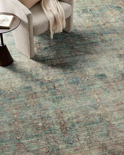Loloi Magnolia Home by Joanna Gaines Banks Collection BAN-01 Ocean/Spice 3'-6" x 5'-6" .13" Pile Height, Machine Washable, Accent Rug