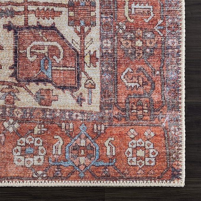 Bloom Rugs Washable Non-Slip 10x14 Rug - Red/Orange/Beige Traditional Oriental Area Rug for Living Room, Bedroom, Dining Room, and Kitchen - Exact Size: 10' x 14'