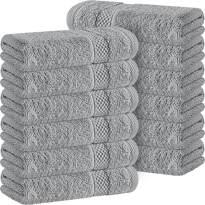 White Classic Light Grey Luxury Cotton Washcloths 12 Pc Set by WhiteClassic