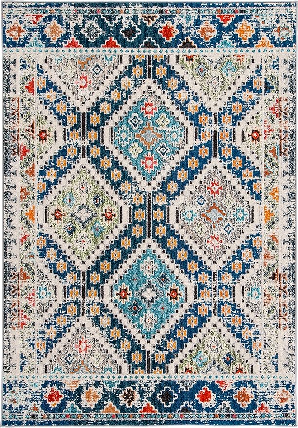 SAFAVIEH Madison Collection Accent Rug - 3' x 5', Navy & Beige, Boho Diamond Distressed Design, Non-Shedding & Easy Care, Ideal for High Traffic Areas in Entryway, Living Room, Bedroom (MAD418M)