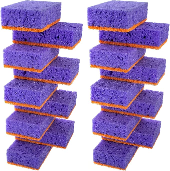 Purple and Orange Multi Use Scrub Sponges. Made in Europe. 18 Pack, 4.3x2.8x1.4 by Okleen