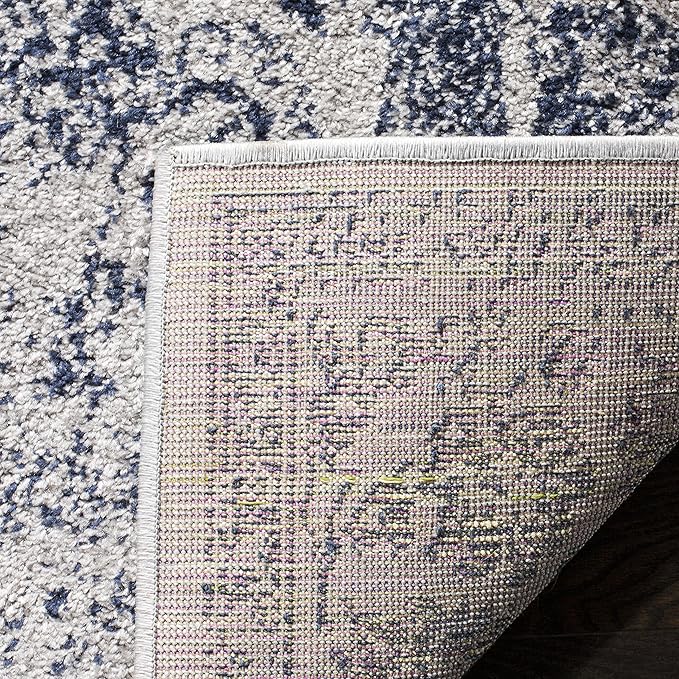 SAFAVIEH Adirondack Collection Area Rug - 6' Square, Grey & Navy, Distressed Vintage Floral Design, Non-Shedding & Easy to Clean, Ideal for Living Room, Bedroom, Dining Space (ADR109P)
