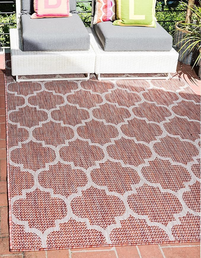 Unique Loom Outdoor Trellis Collection Area Rug (7' 1" x 10' Rectangle, Rust Red/ Ivory)