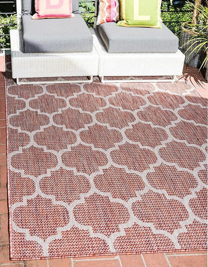 Unique Loom Outdoor Trellis Collection Area Rug (7' 1" x 10' Rectangle, Rust Red/ Ivory)