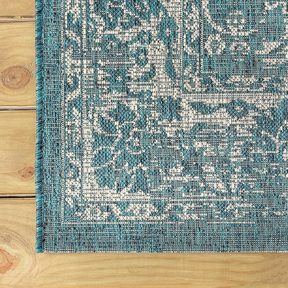 JONATHAN Y Weave Floral Indoor Outdoor Square Area Rug 8X8 Teal/Gray, Tela Bohemian Textured for Backyard, Patio, Porch, Easy-Cleaning, High Traffic, Pet-Friendly, Non-Shedding (SMB100C-8SQ)