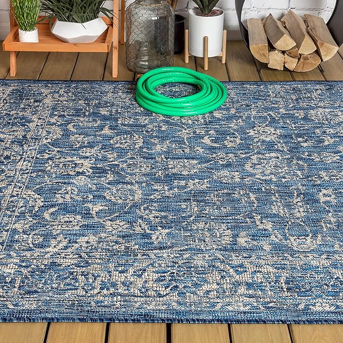 JONATHAN Y Weave Floral Indoor Outdoor Area Rug 8X10 Navy/Gray, Tela Bohemian Textured for Backyard, Patio, Porch, Easy-Cleaning, High Traffic, Pet-Friendly, Non-Shedding (SMB100B-8)