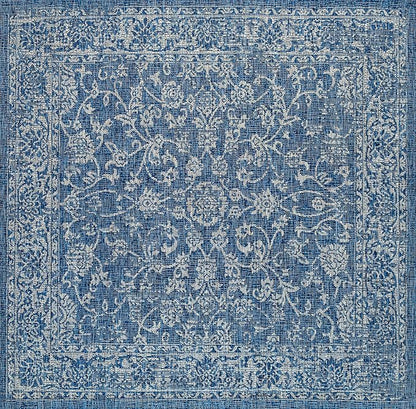JONATHAN Y Weave Floral Indoor Outdoor Square Area Rug 3X3 Navy/Gray, Tela Bohemian Textured for Backyard, Patio, Porch, Easy-Cleaning, High Traffic, Pet-Friendly, Non-Shedding (SMB100B-3SQ)